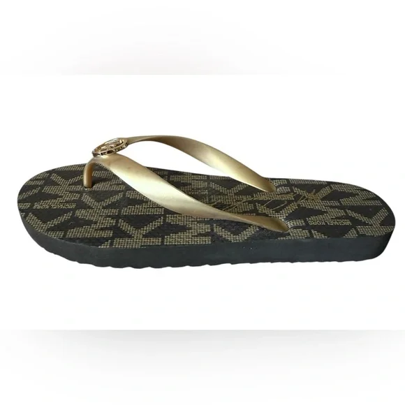 Michael Kors Jet Set Signature Flip Flops Brown/Gold Logo Size 7 - Picture 6 of 10